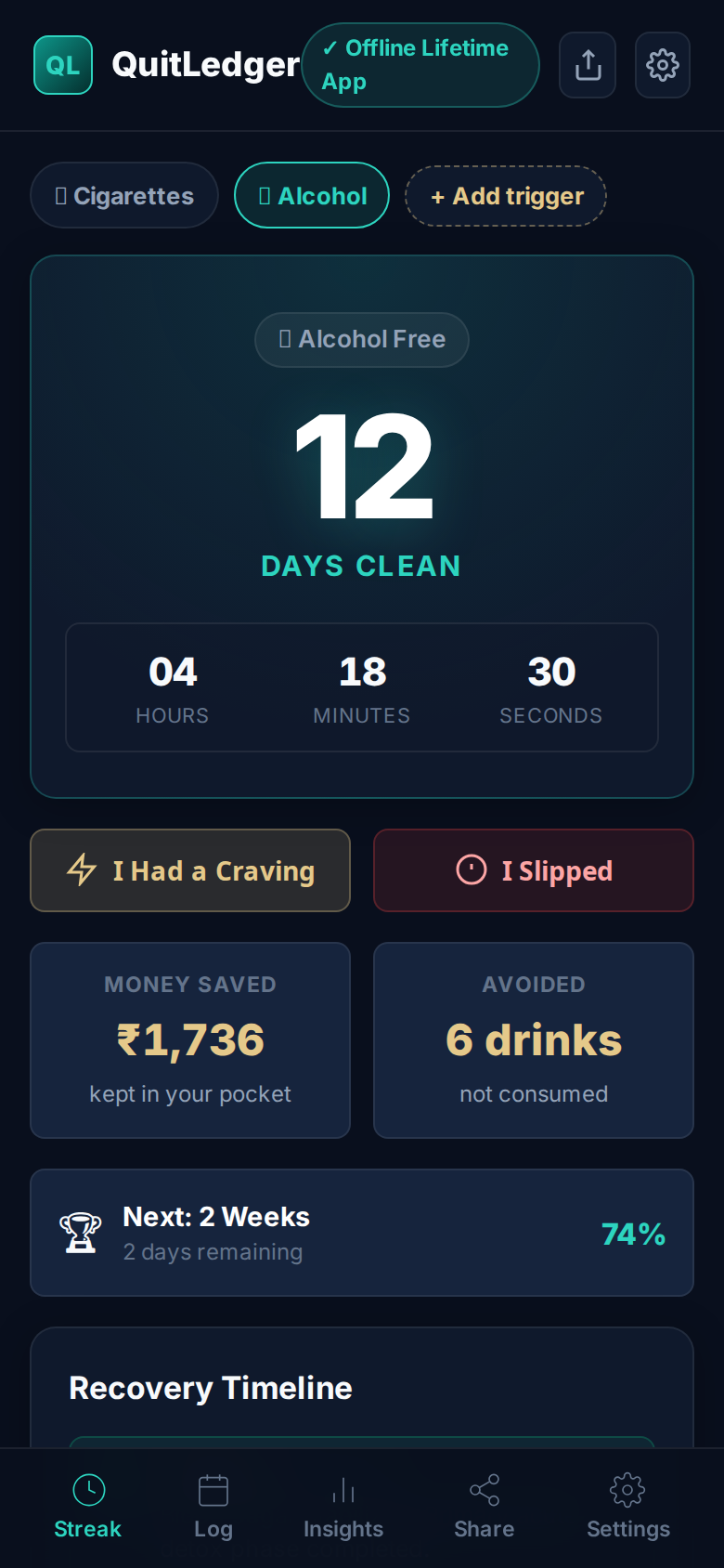 Multiple triggers: cigarettes and alcohol on the same home screen